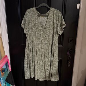 Floral Green Button-Up Mini Dress